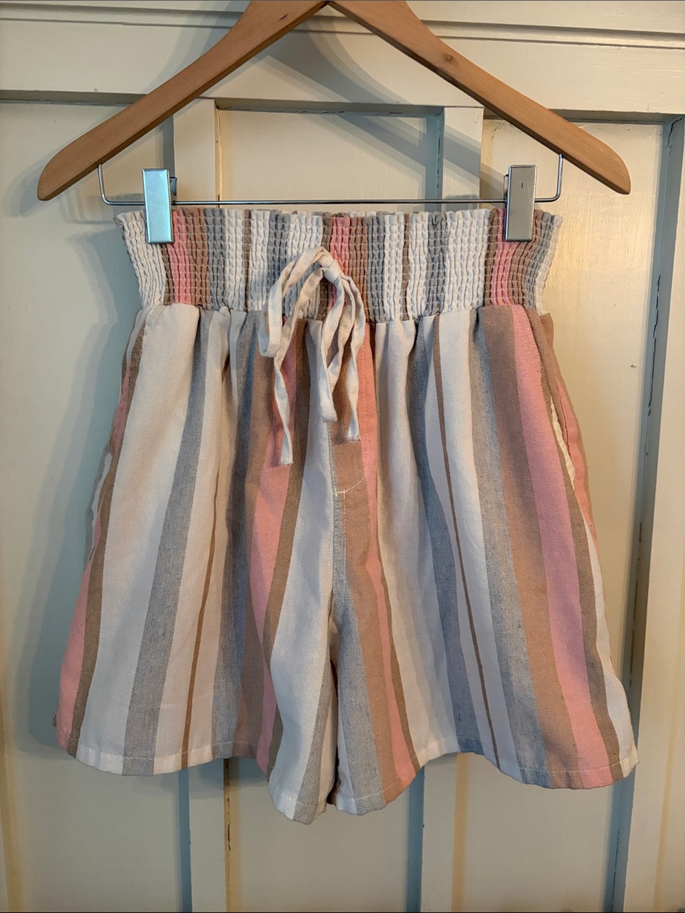 Striped Paperbag Waist Shorts in Pastel Multicolor stripe